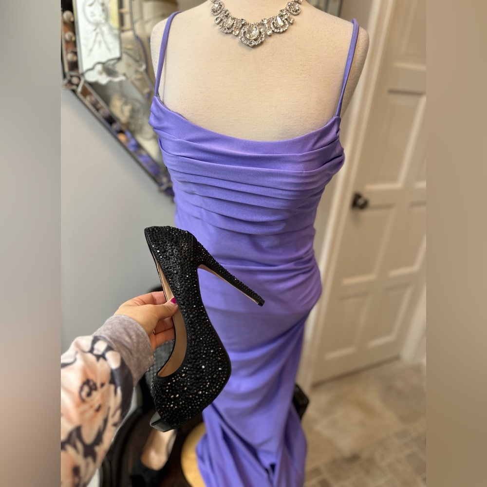 NWOT La Femme Gala Prom Cocktail Wedding Purple Tight Sexy Back Goddess - Picture 12 of 17